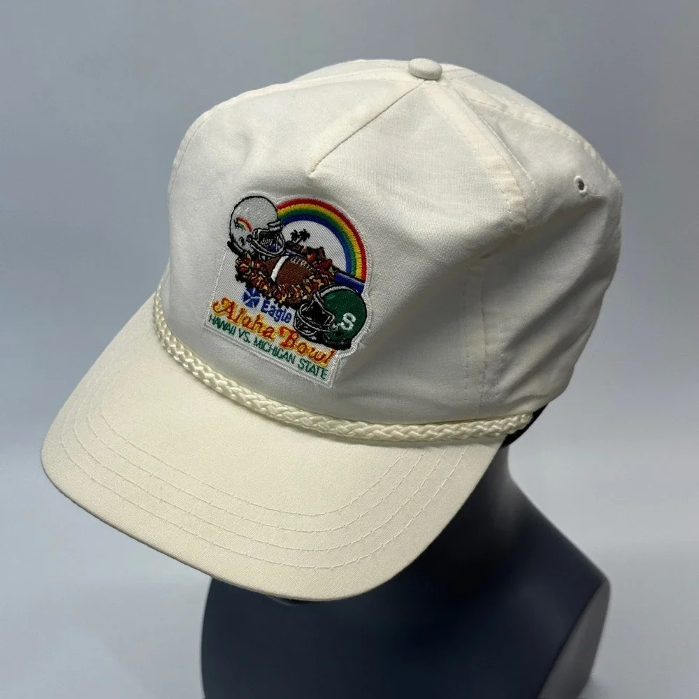Vintage Eagle Aloha Bowl Strap Hat Hawaii Michigan MSU 1989 80s